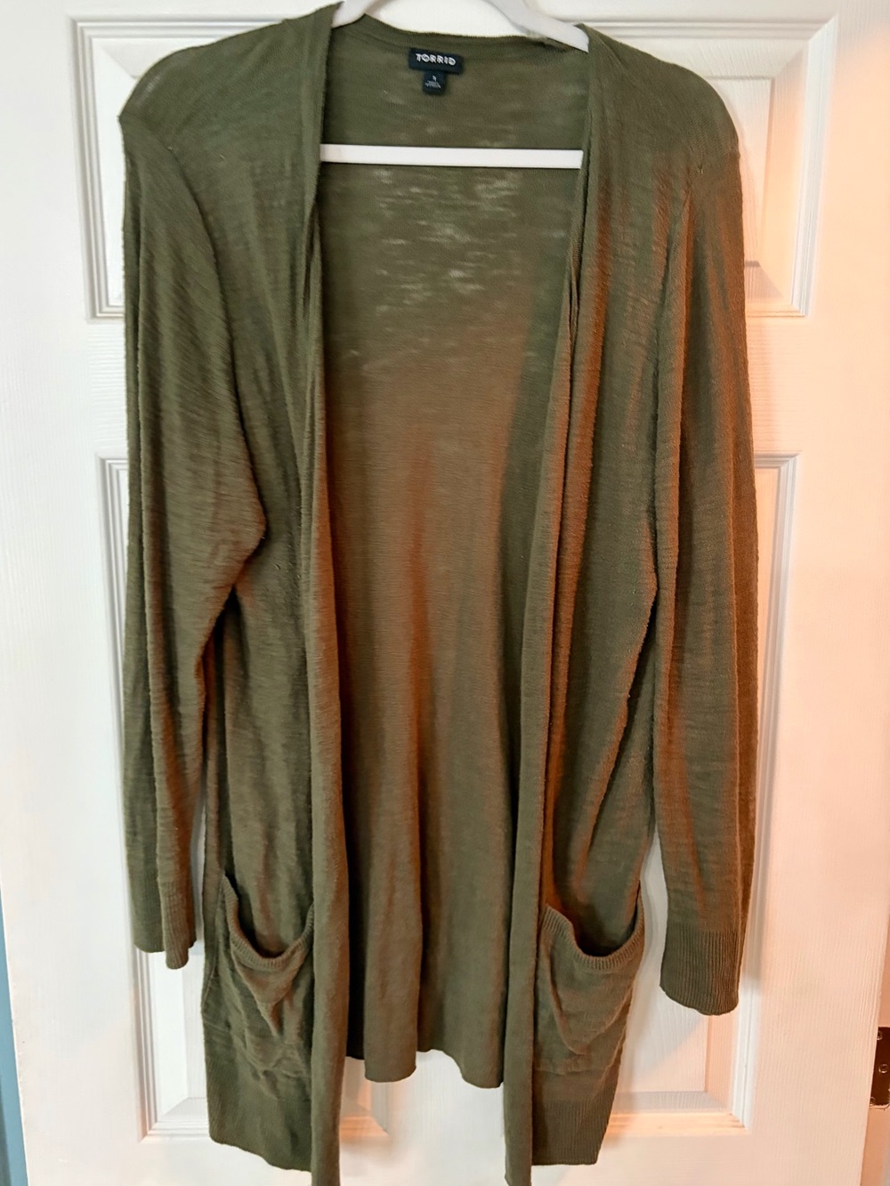 TORRID Olive Green Open Front Slub Boyfriend Cardigan Size 1 / 1X